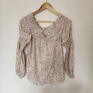 L'AGENCE Mona Silk Women's Size M Leopard Off Shoulder Boat Neck Blouse